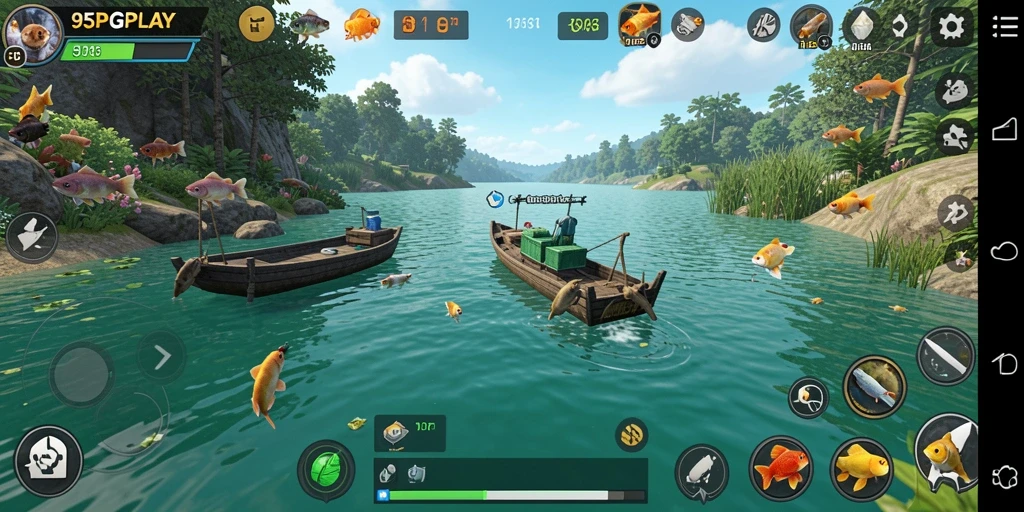 Tampilan gameplay 95PGPLAY menunjukkan momen menangkap ikan dengan grafis berkualitas tinggi.