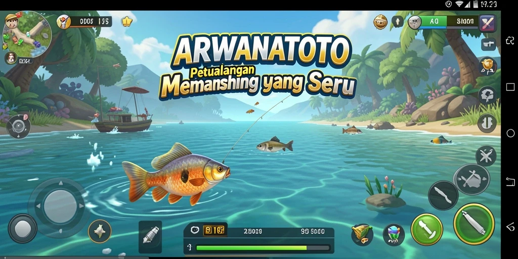 Tampilan gameplay ARWANATOTO yang menakjubkan saat memancing ikan.