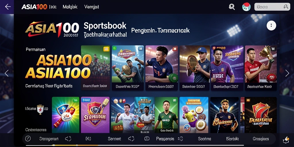Tampilan utama ASIA100 dengan berbagai pilihan taruhan olahraga.
