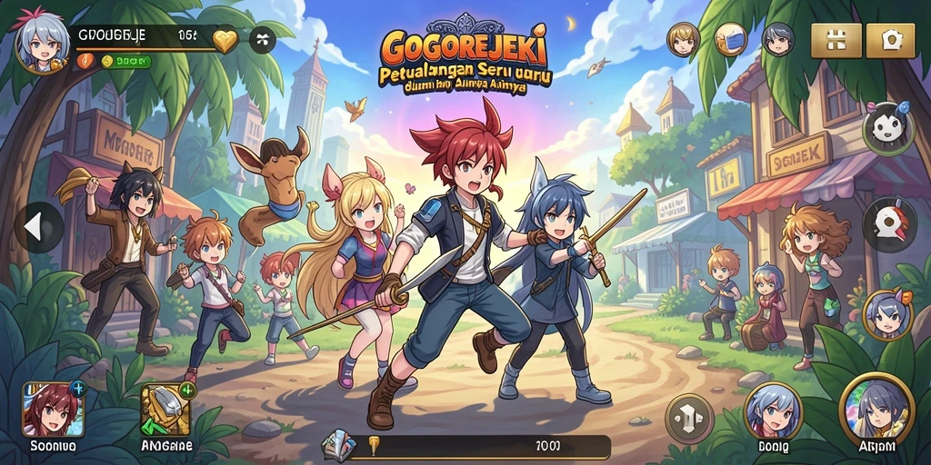 Tampilan gameplay seru dari GOGOREJEKI dengan karakter anime yang menarik.