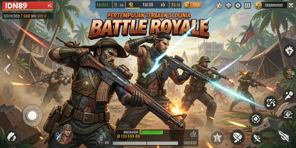 Screenshot IDN89 menunjukkan aksi pertempuran seru dalam permainan Battle Royale.