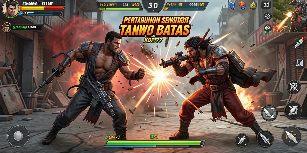 Screenshot gameplay KOPI77 menampilkan aksi pertarungan yang dinamis.