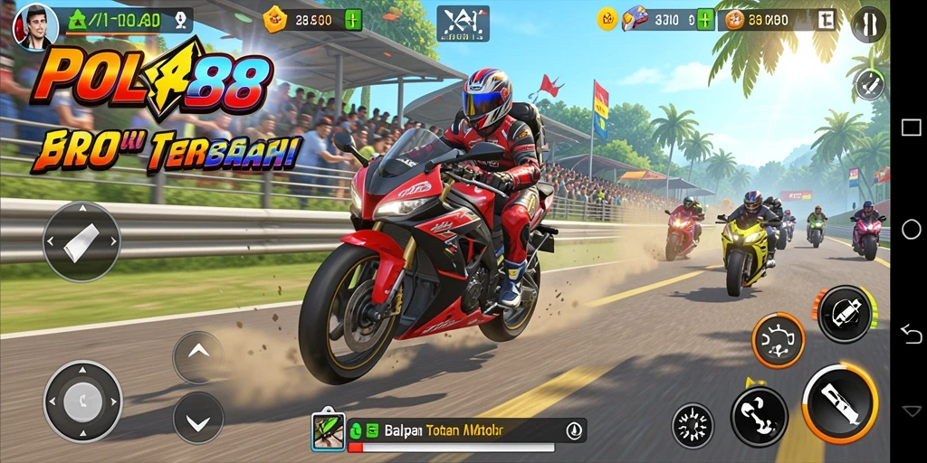 Screenshot game POL88 menampilkan balapan motor yang mendebarkan.