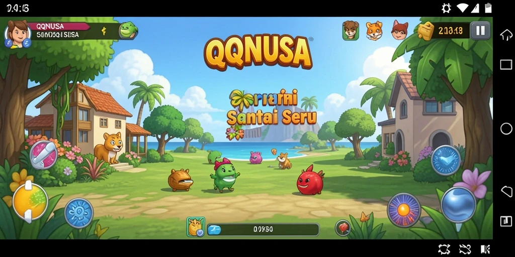 Screenshot menampilkan gameplay seru dari QQNUSA dengan tampilan warna-warni.