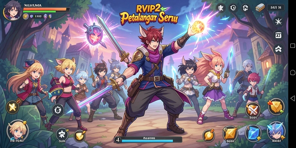 Tampilan gameplay seru di dunia Anime yang penuh warna.