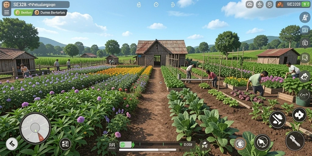 Tampilan gameplay menarik dari SE328 yang menampilkan kegiatan berkebun.