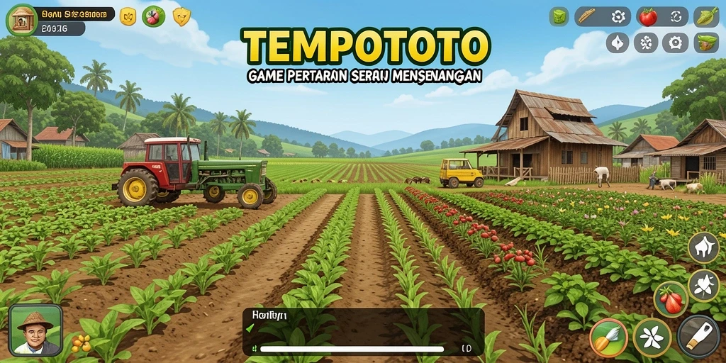 Tampilan gameplay TEMPOTOTO lewat pertanian yang menyenangkan.