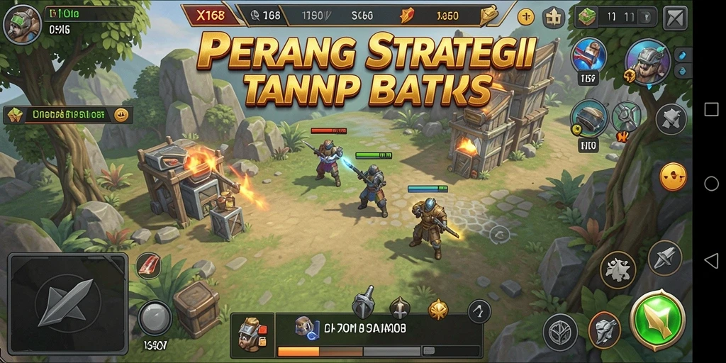 Screenshot menunjukkan pertempuran strategis mendebarkan dalam X168.
